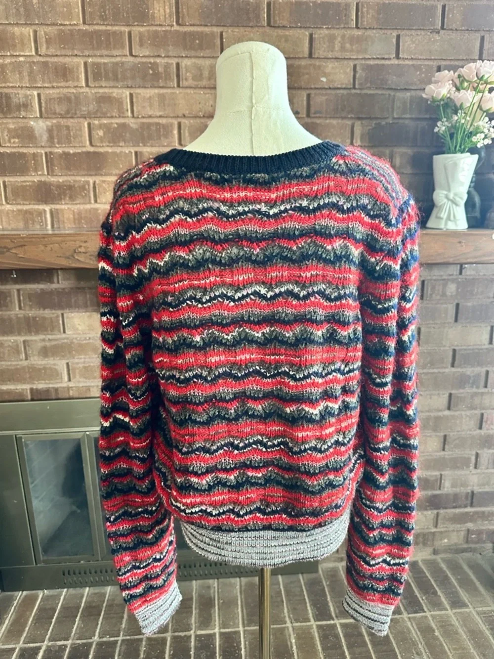 Tory Burch Lurex Mohair Wool Zig-Zag Knit Sweater XL / Retro Boho Chic